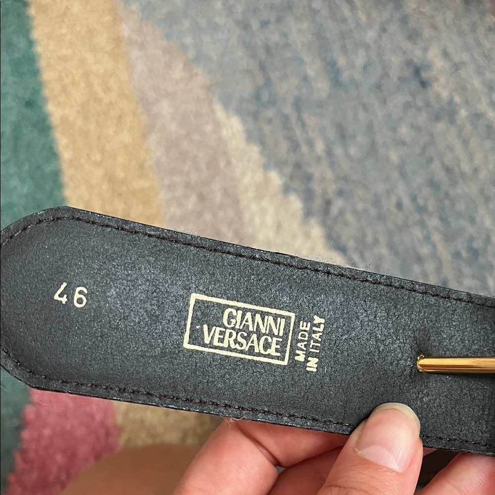 Versace Brown Leather Belt with Gold Buckle (Vintage) - Picture 4 of 9